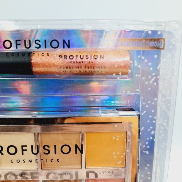 Profusion Rose Gold Glitter Chrome 13 Eyeshadow Palette Holiday Make Up Face Kit - Picture 2 of 8